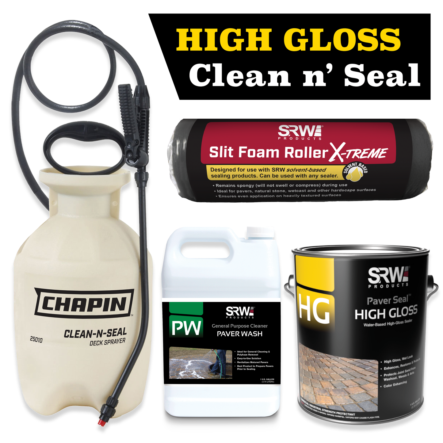 SRW Products high gloss sealer cleaner roller and sprayer patio sealing kit