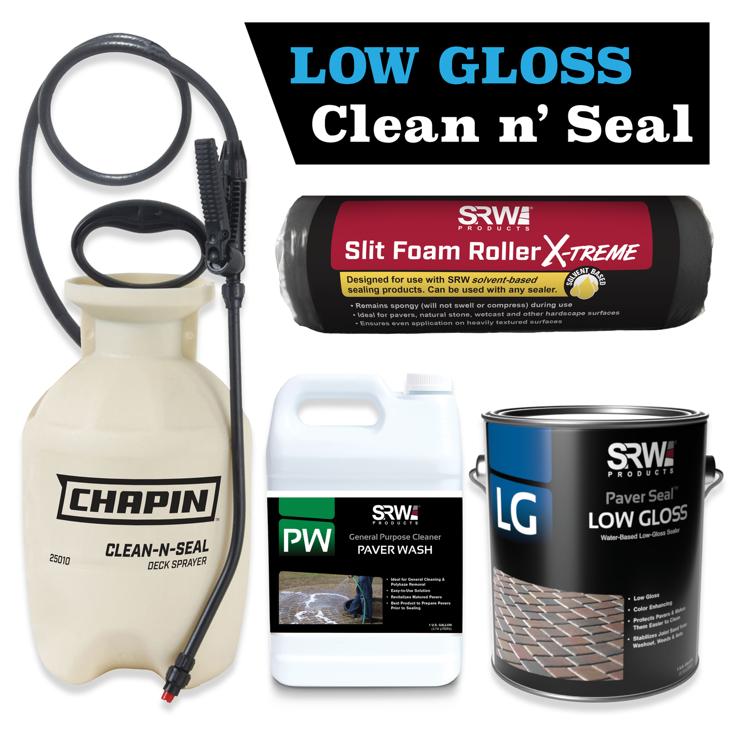 SRW Products low gloss sealer cleaner roller and sprayer patio sealing kit