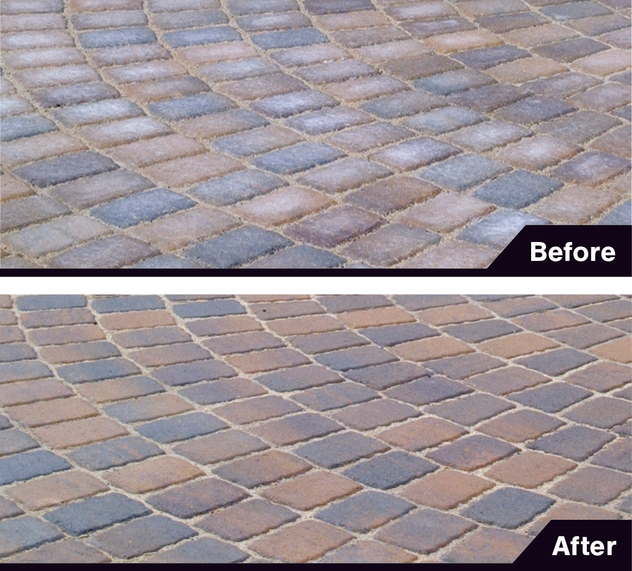 Efflorescence remover before and after patio surface