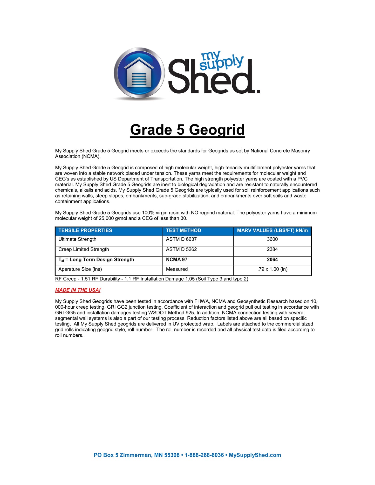unidirectional geogrid spec sheet