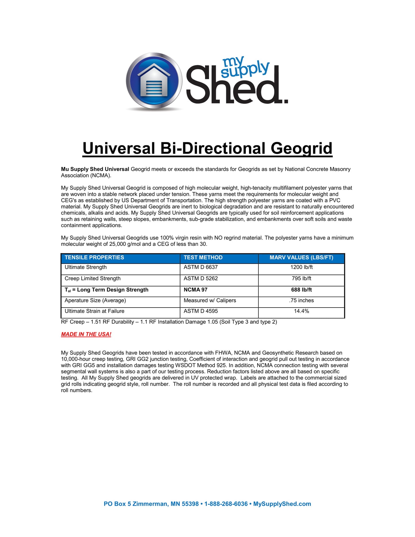 bi directional geogrid spec sheet