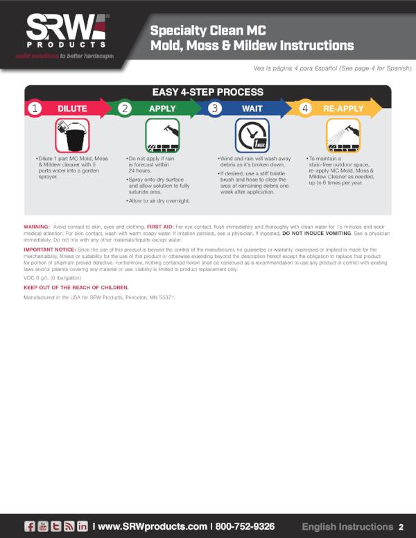 Mold Moss Mildew Cleaner Instructions English Page 2