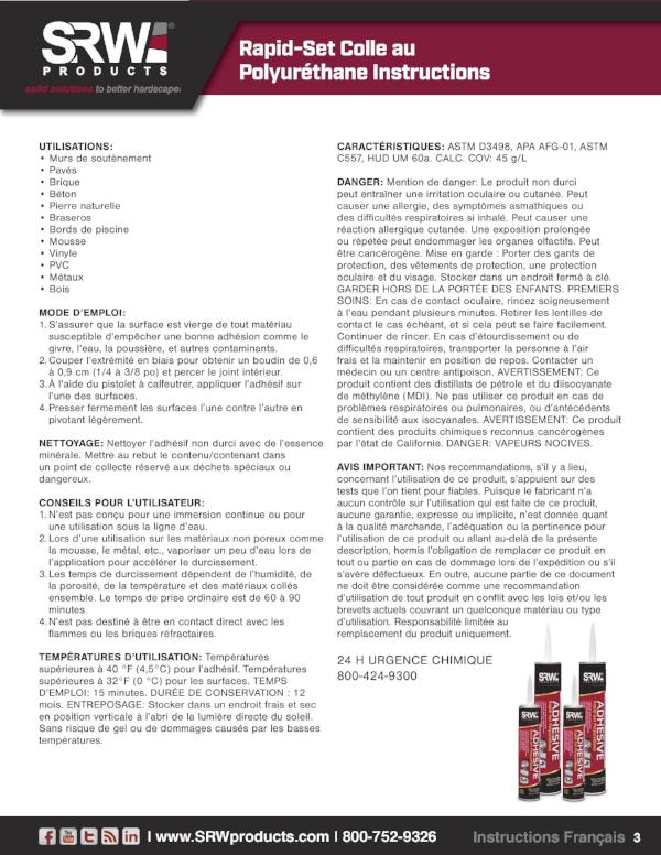 Polyurethane Adhesive Instructions French
