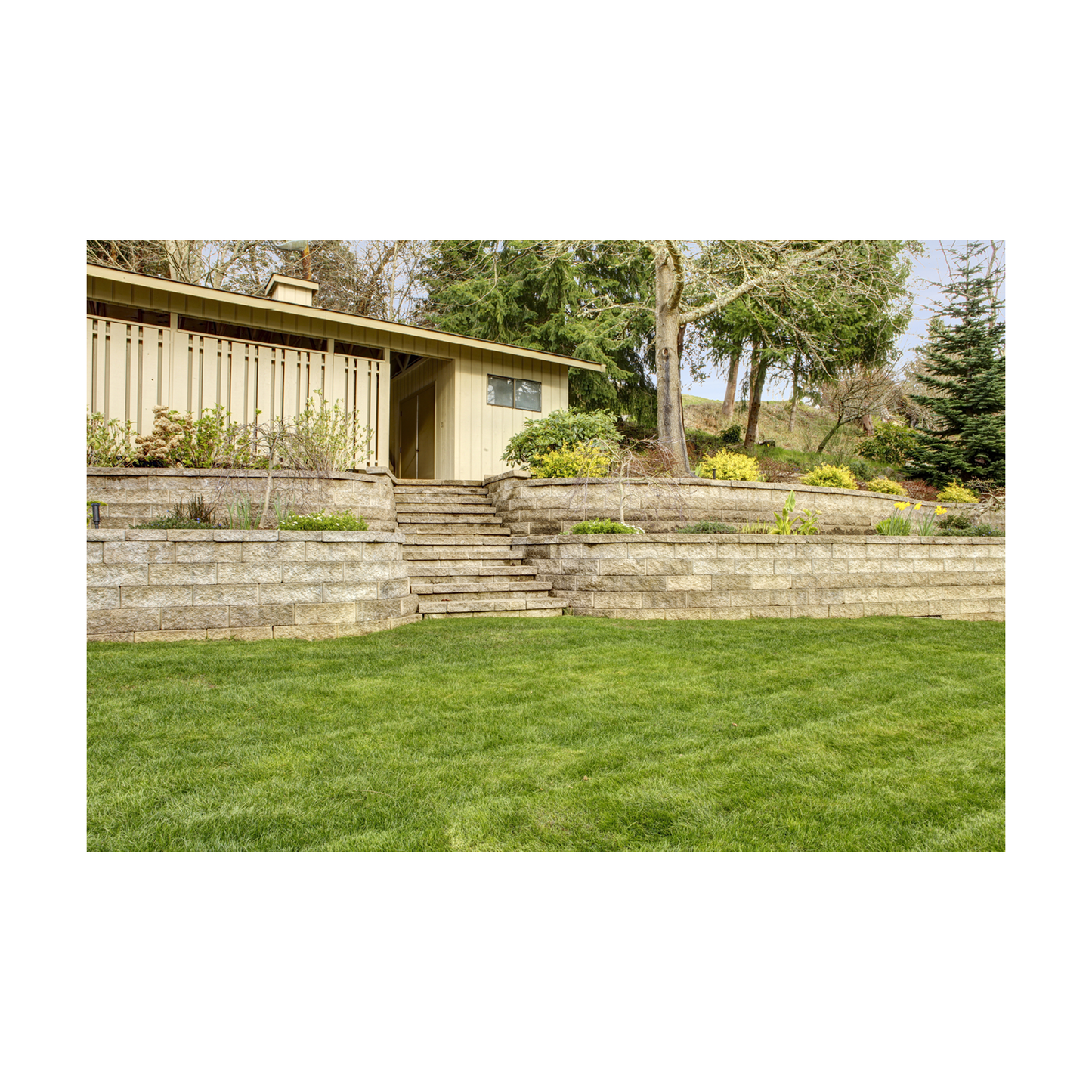 Retaining wall block adhered with SRW products adhesive