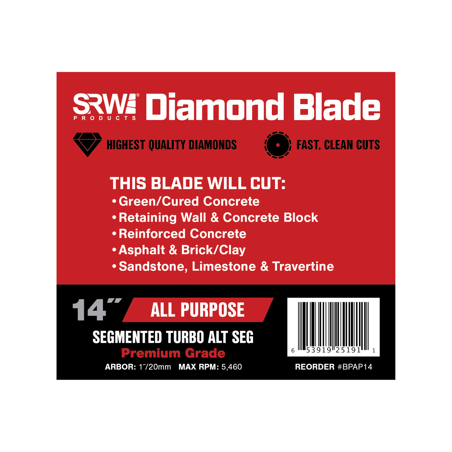 srw products all purpose diamond blade segmented turbo alt seg premium grade