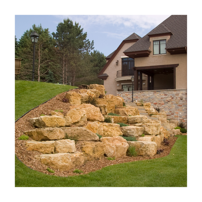 rock and mulch on slope landscaping fabric