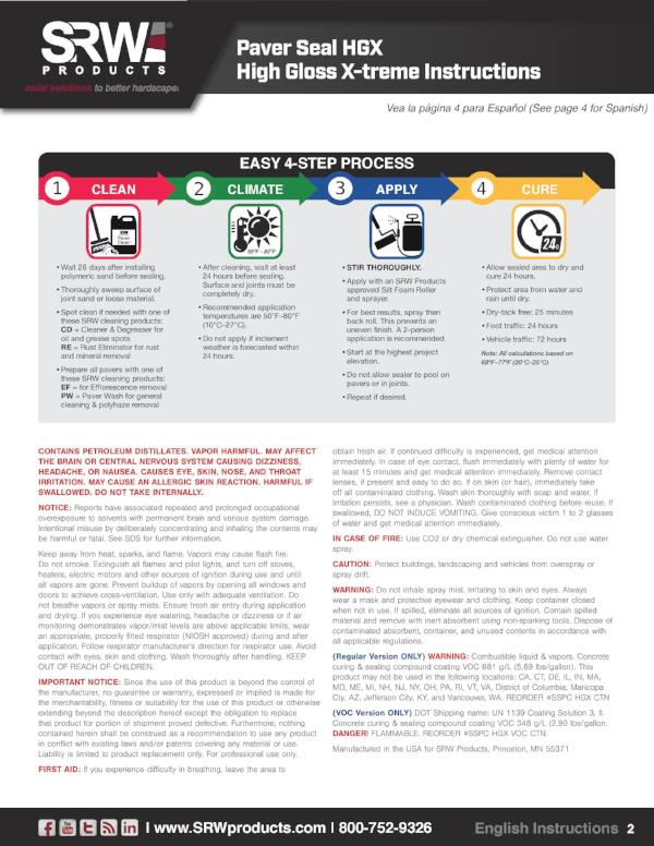 Extreme Gloss Paver Sealer Instructions English Page 2