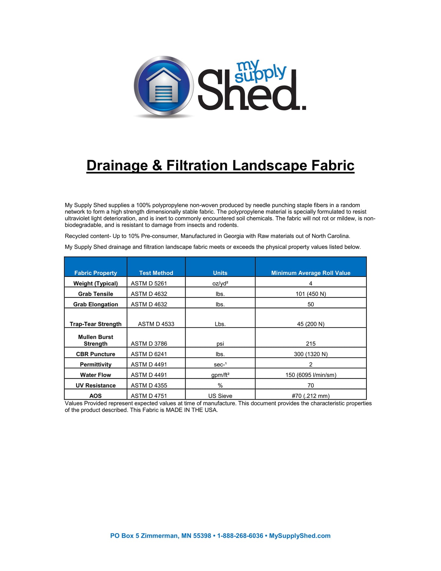My Supply Shed Drainage & Filtration Landscape Fabric (4oz)