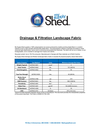My Supply Shed Drainage & Filtration Landscape Fabric (4oz)