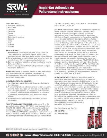 Polyurethane Adhesive Instructions Spanish