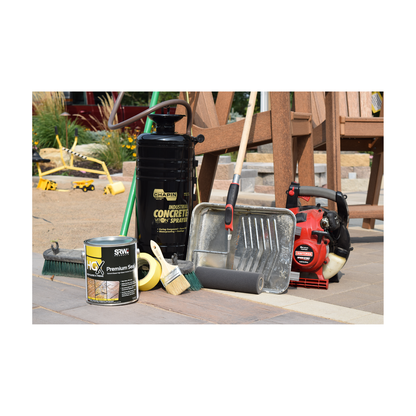 Tools needed for paver patio sealer application with slit foam roller